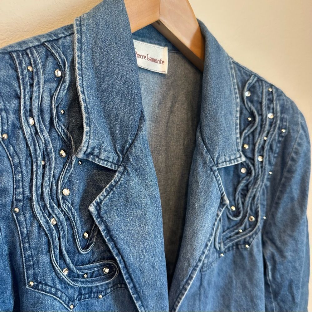 Pierre Lamonte Vintage Blue Denim Jean Blazer with Embellishing - Picture 2 of 6